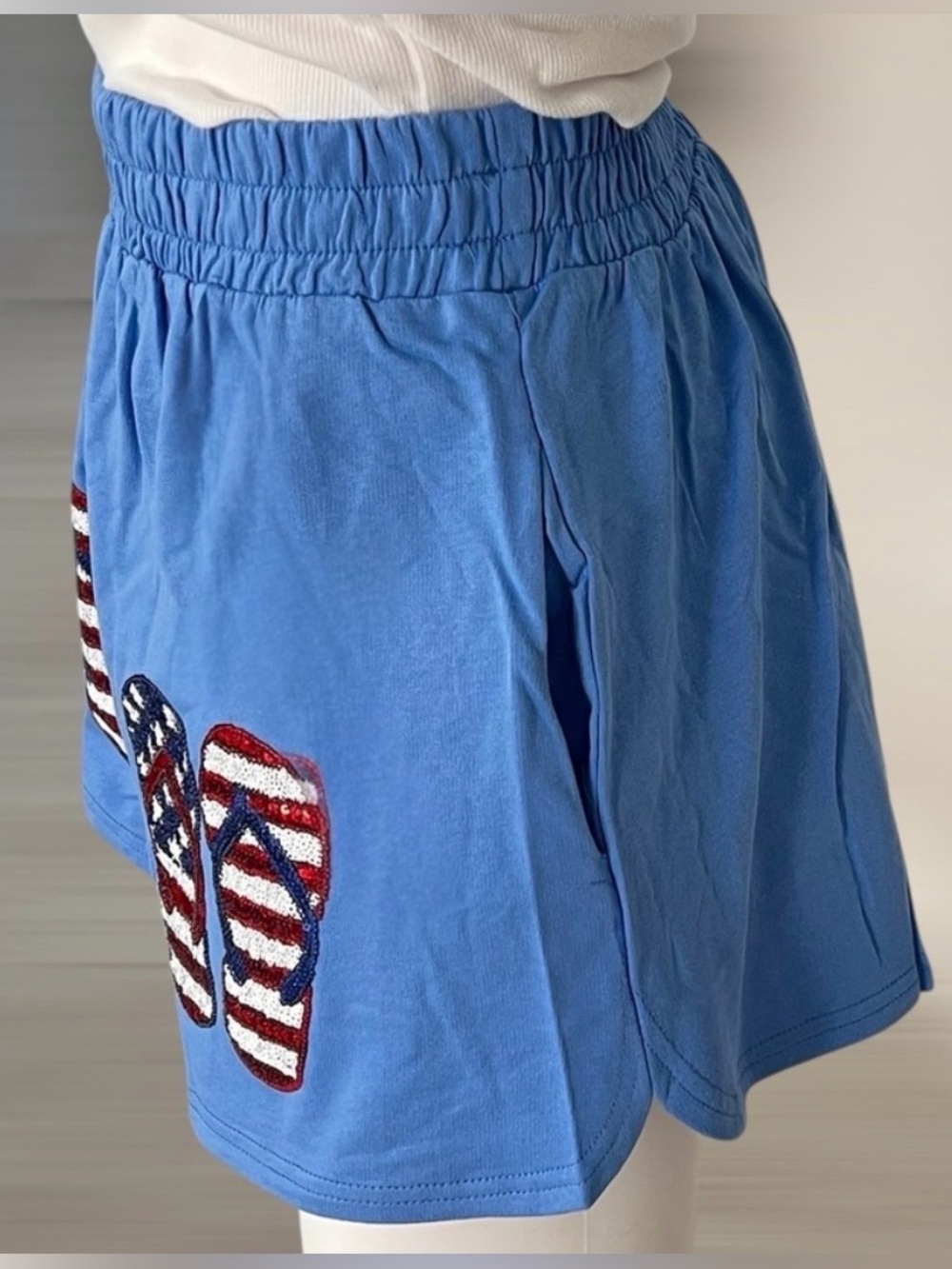 4th of July Shorts with American Flag Sequin Flip-Flop Motif size medium USA - Picture 4 of 5